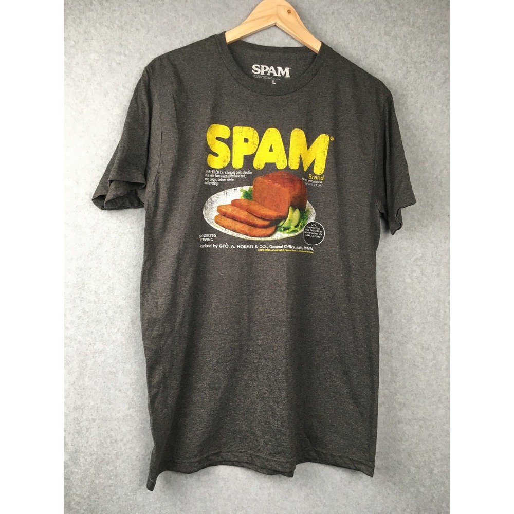 SPAM Brand Graphic T Shirt Dark Heather Gray Size L Licensed Logo Tee
